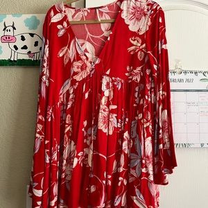 Free people red long sleeve dress